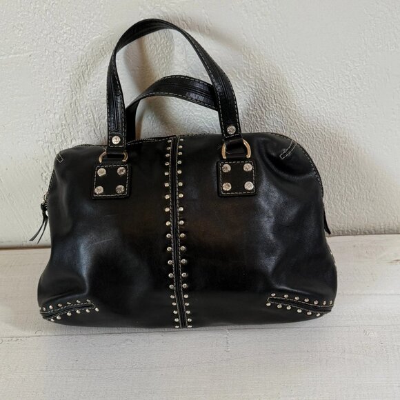 Michael Kors Astor Black Leather Satchel / Top‑Handle Bag Silver Studs - Picture 1 of 13
